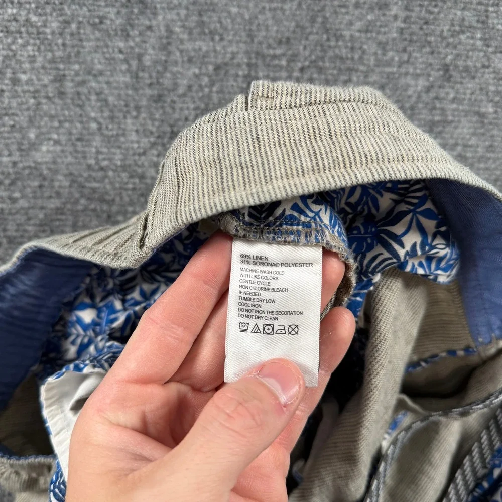 Tommy Bahama Pants Mens XXL Beige Pinstripe Linen Blend Elastic Waist Casual